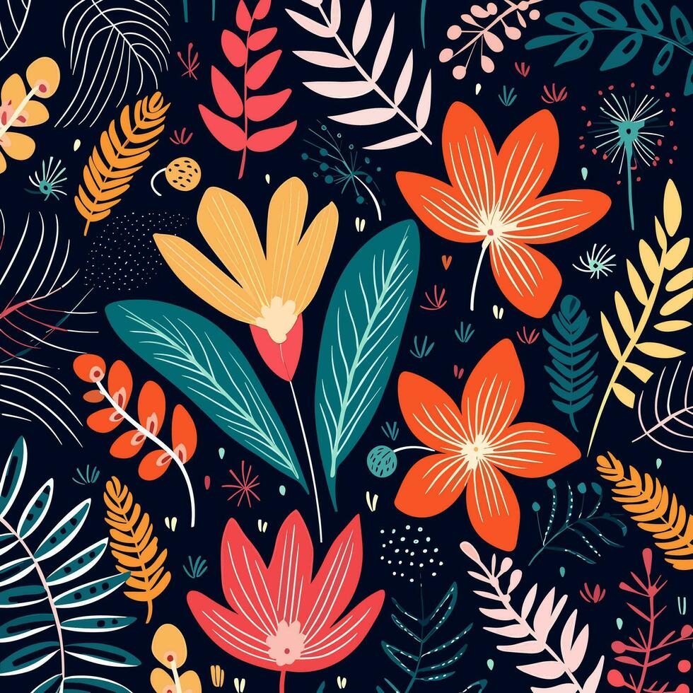 Vector Illustration of colorful flowers in dark blue background