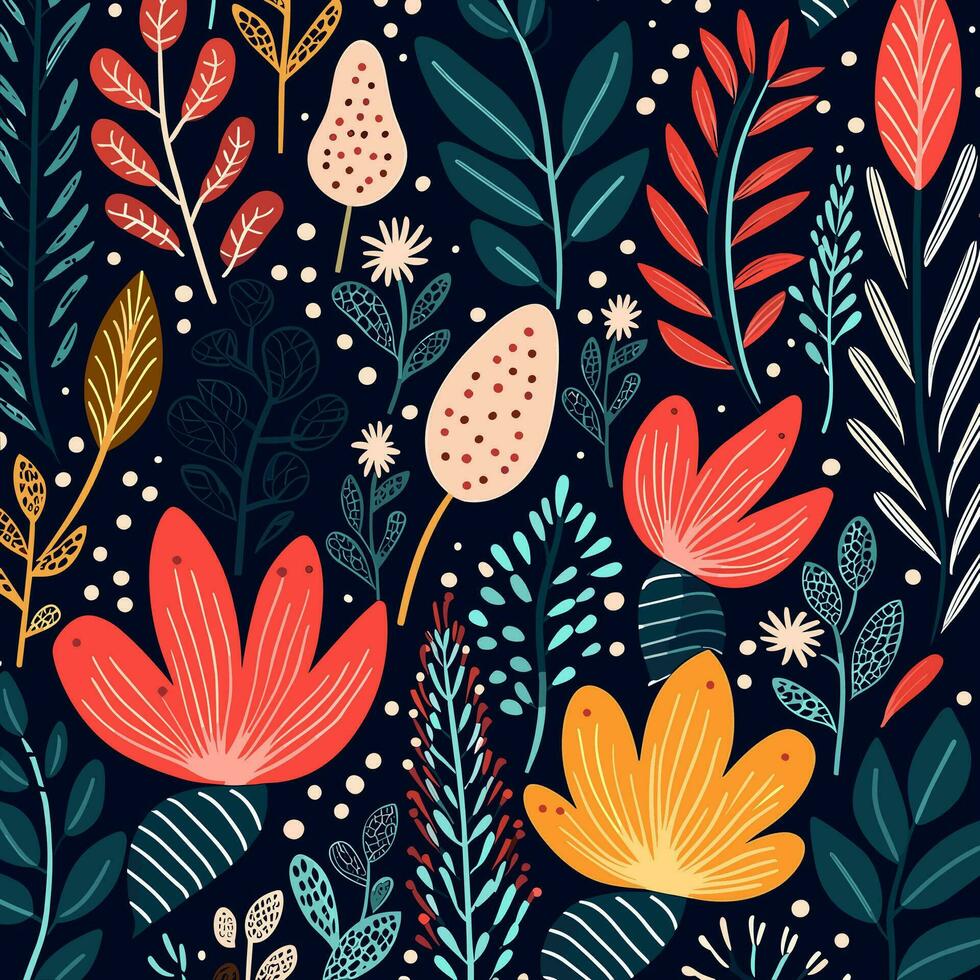 Vector Illustration of colorful flowers in dark blue background