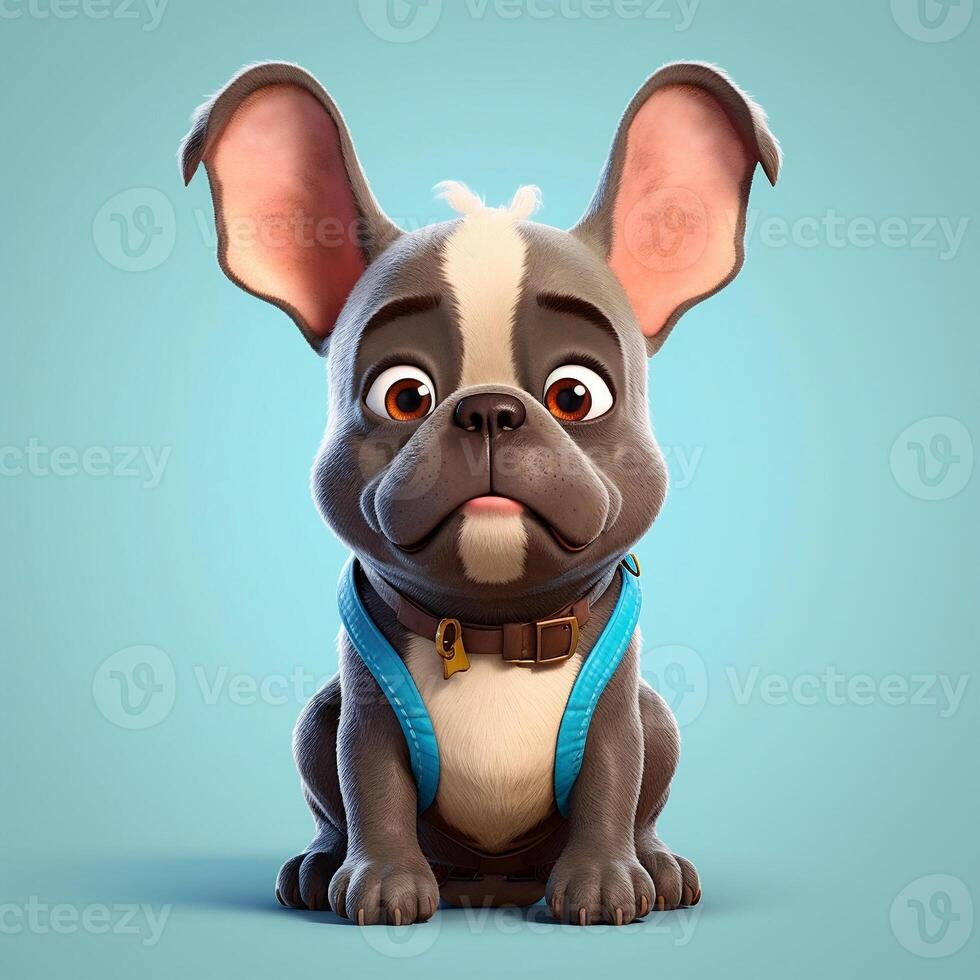 Surprised cartoon puppy on blue background. Cute pet close-up. AI Generative photo