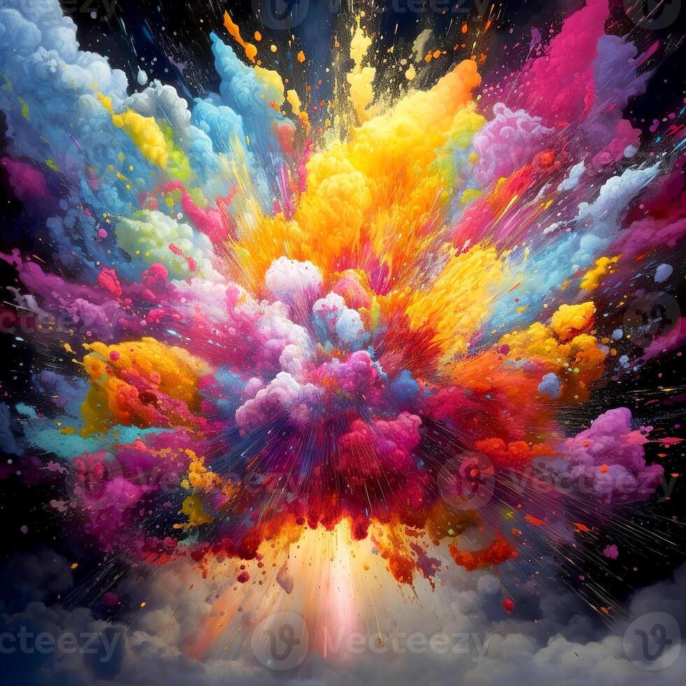 Multi-colored colorful explosion of powder. Rainbow festival background. photo