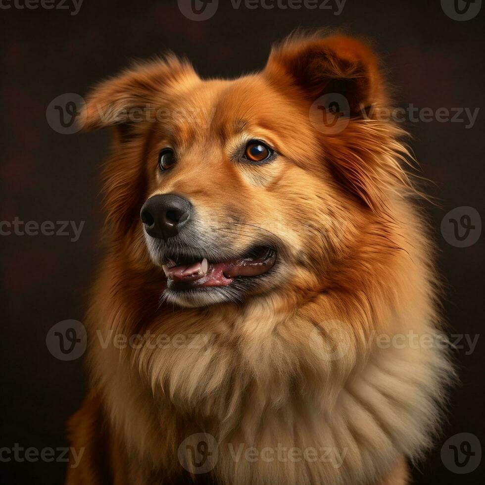 Studio portrait of a big red dog with a cute face on a black background. Illustration for the site, food advertising, exhibitions. Generative AI photo