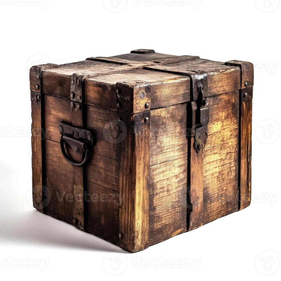 Old wooden trunk with closed lid. photo