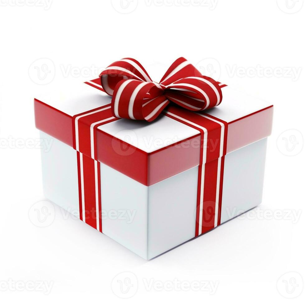 Gift box in the shape of a cube tied with a ribbon on a white background. AI generated photo