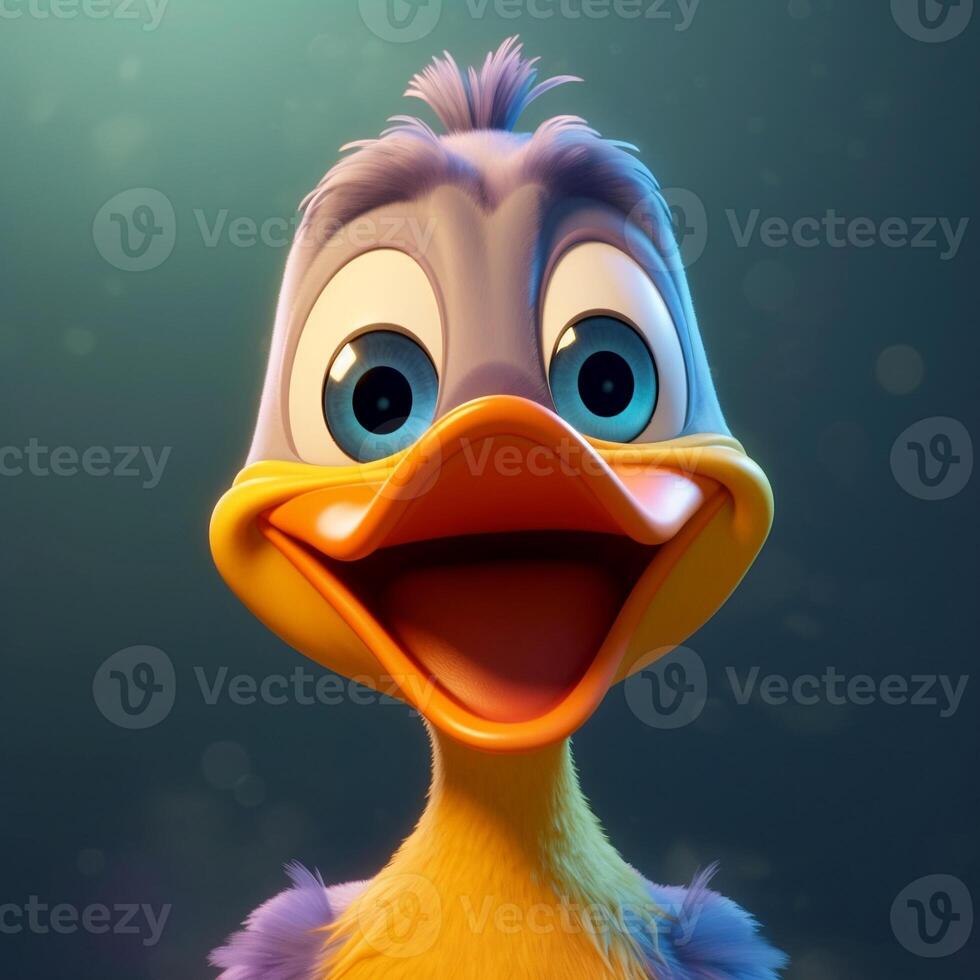 Cartoon cute duck isolated on a blue background. photo