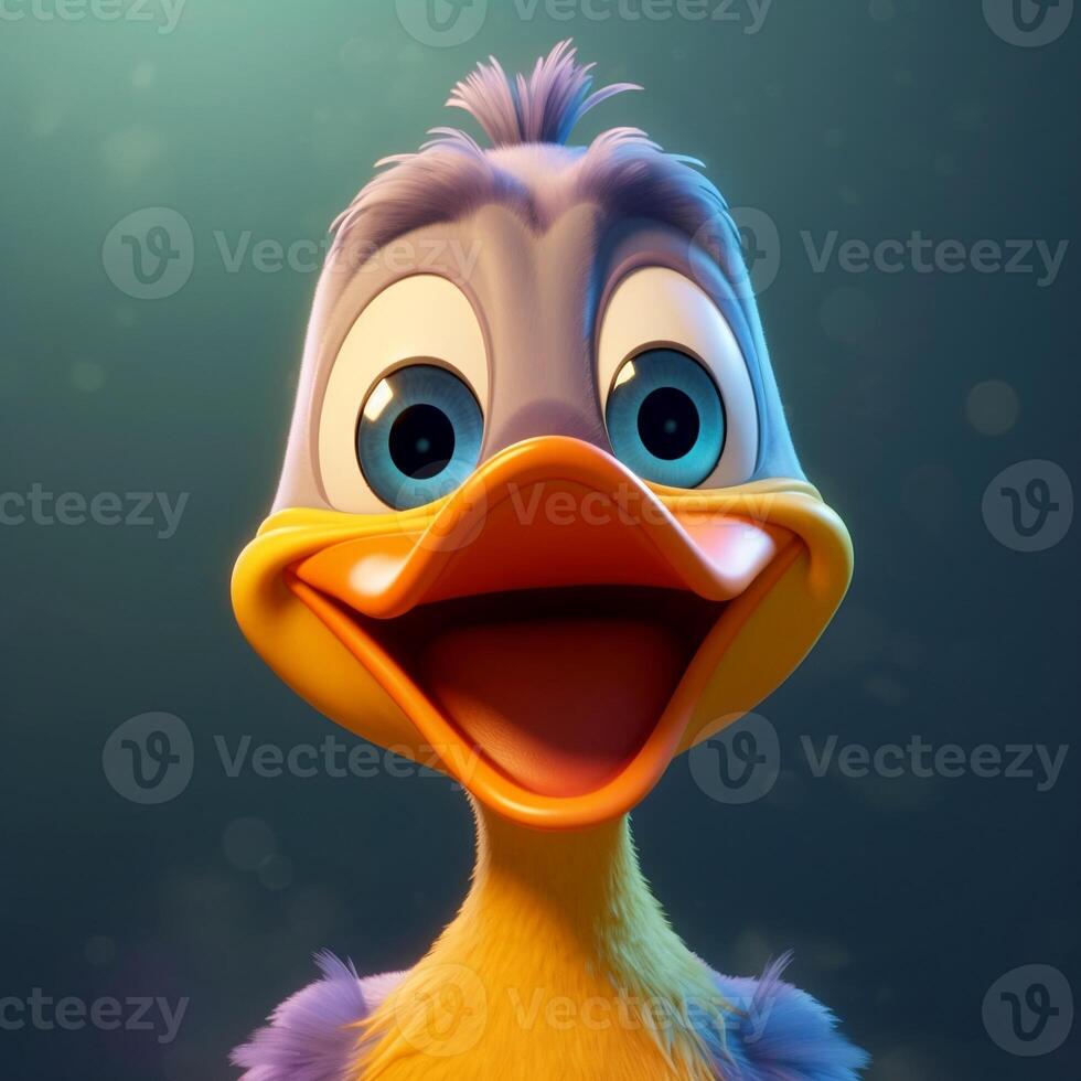 Cartoon cute duck isolated on a blue background. AI Generative photo