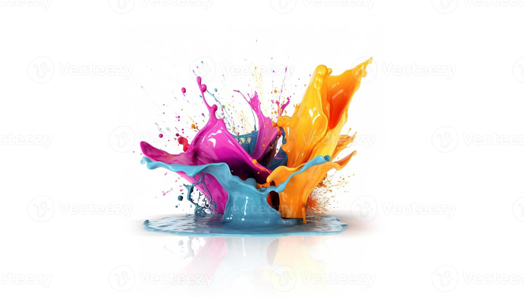 Splash of bright paint. Moment of falling polish on a white surface. Liquid ink abstract background for design. photo
