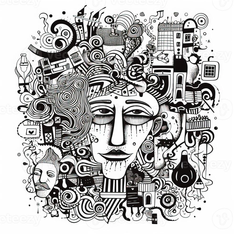 Hand drawn Doodle lines with black pen. Abstract illustration in pencil sketch surrealism style. photo