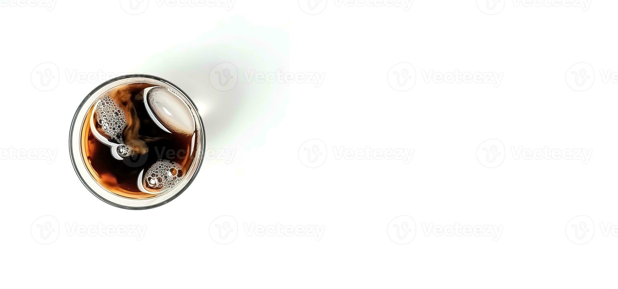 A cup of coffee on a white background, view from the top. with copy space AI generated photo