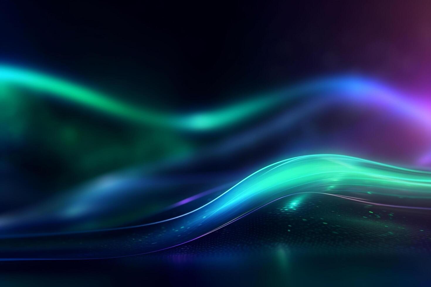 Abstract futuristic background with green blue glowing wave lines and bokeh lights, photo