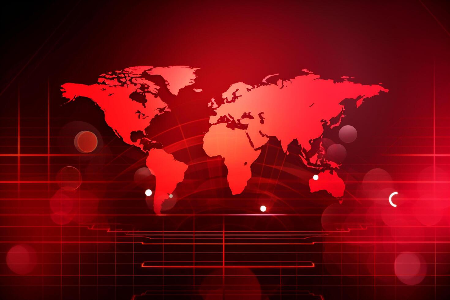 World map illustration, modern red background with world map, technology background, Generative AI photo