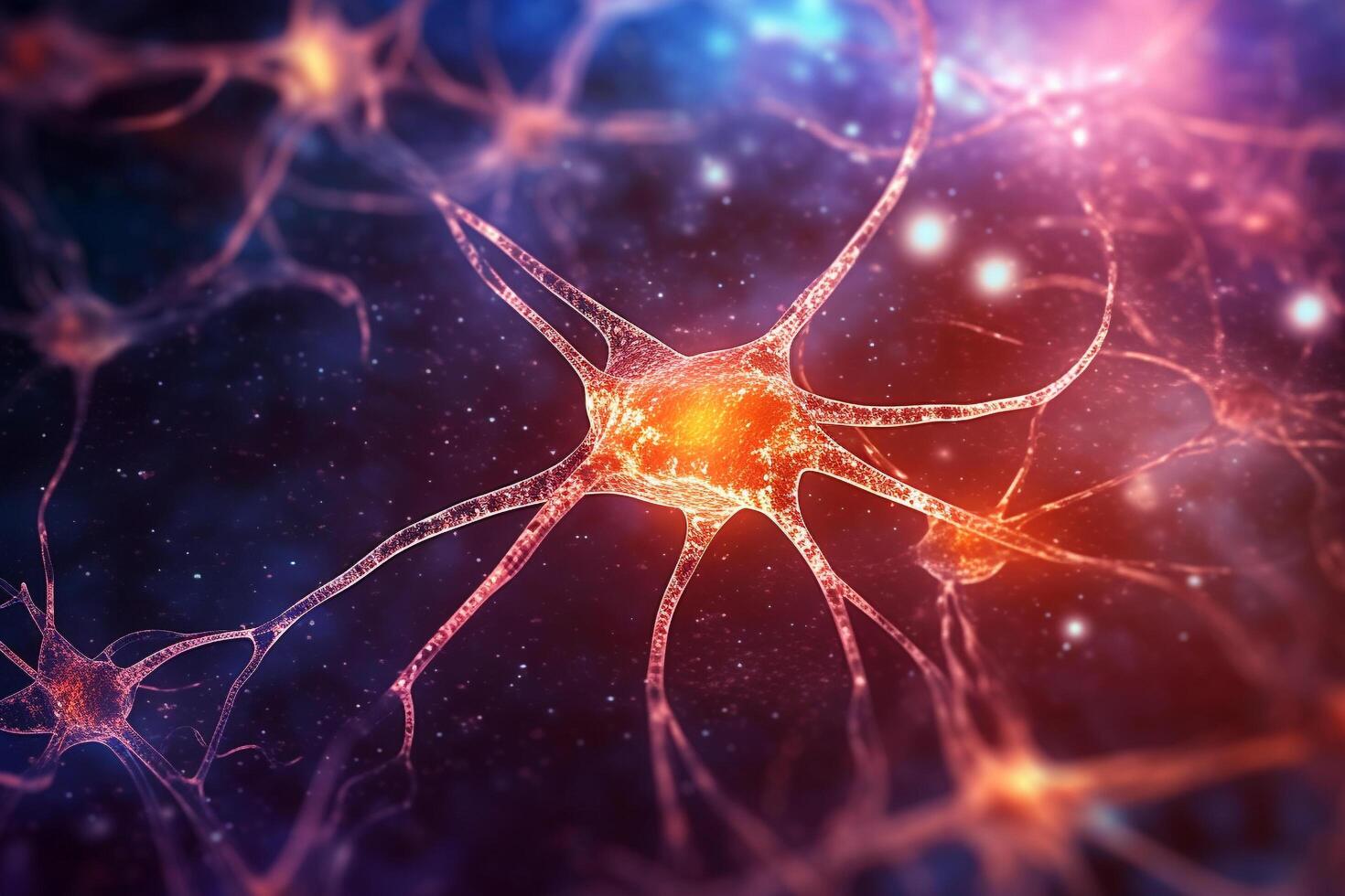 Neuronal cells in the brain, neuroscience scientific, neuroscience, brain, medical biology background, Generative AI photo