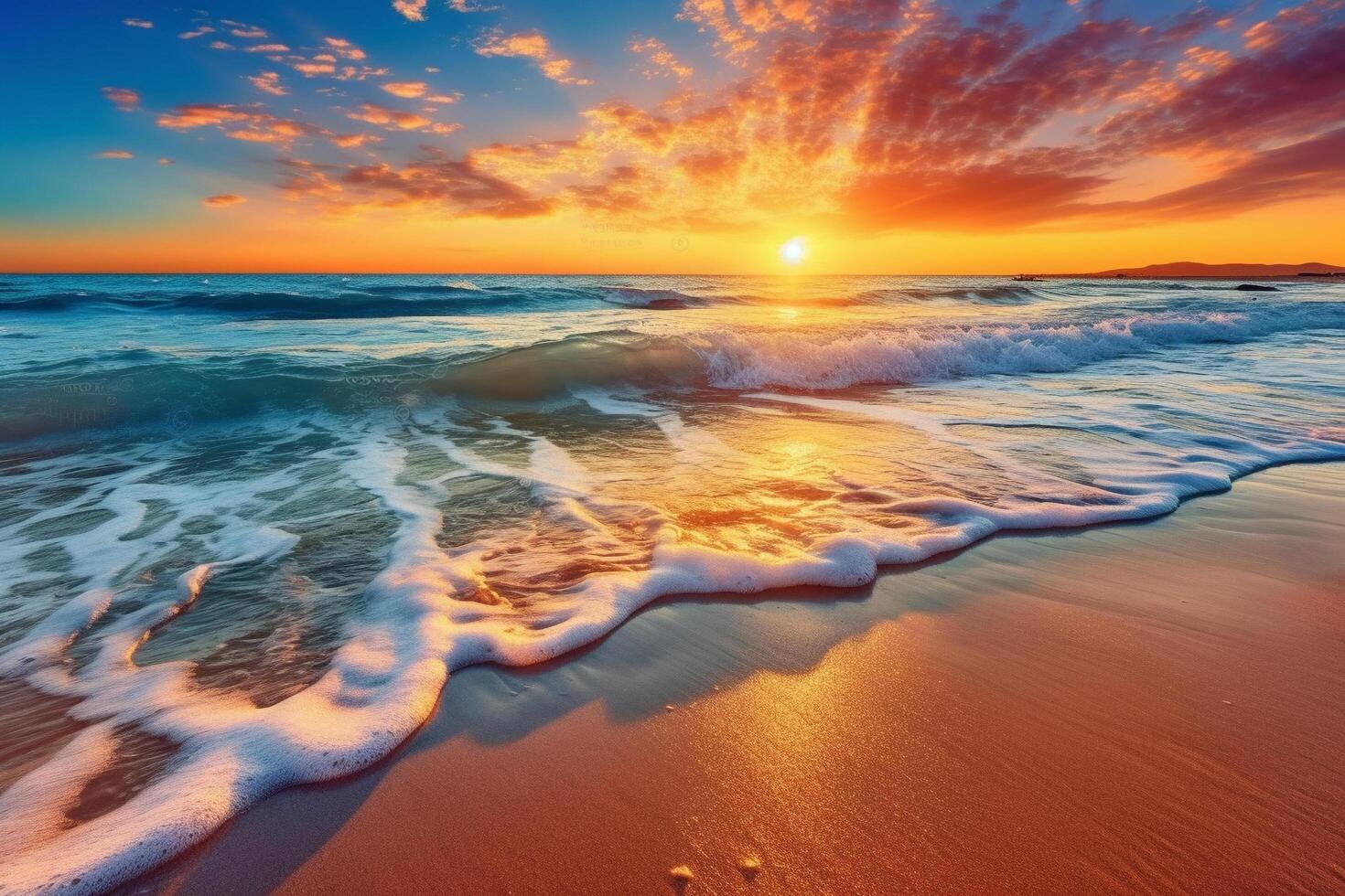 Beautiful sunset sky and ocean beach, photo