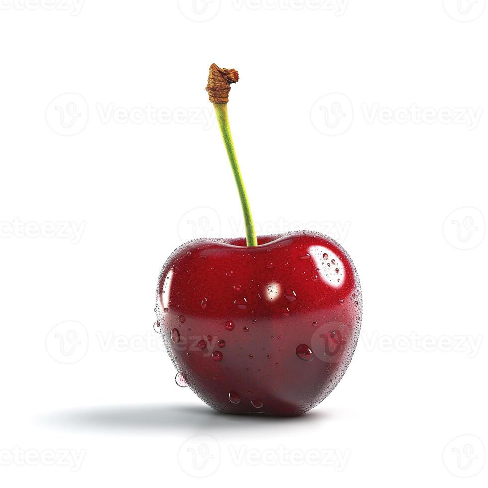 Cherry. Red sweet cherry in dew drops close-up on a white background. photo