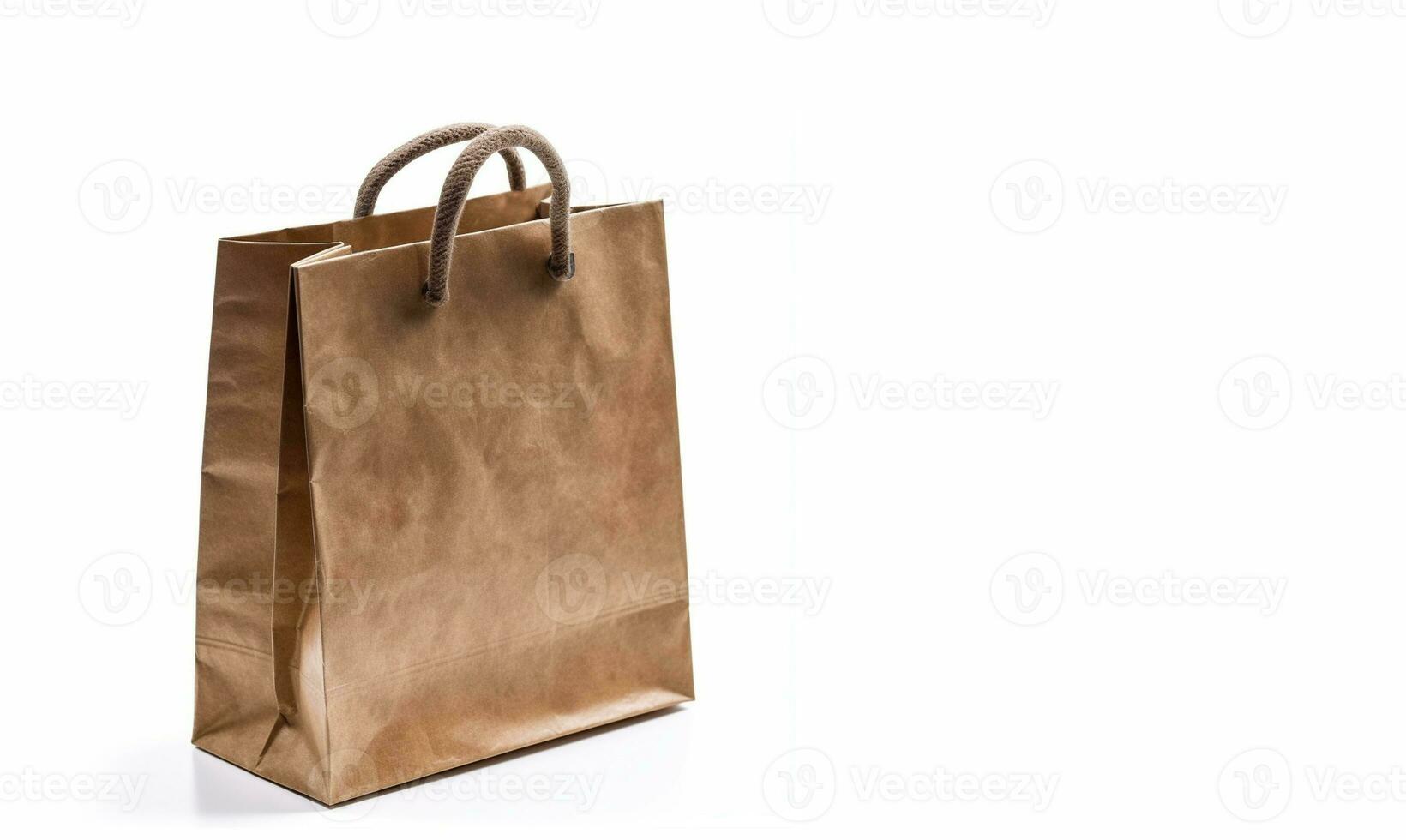 marrón cuero compras bolso en el formar de un papel bolso aislado en un blanco antecedentes. eco bolsa, moderno diseño. generativo ai foto