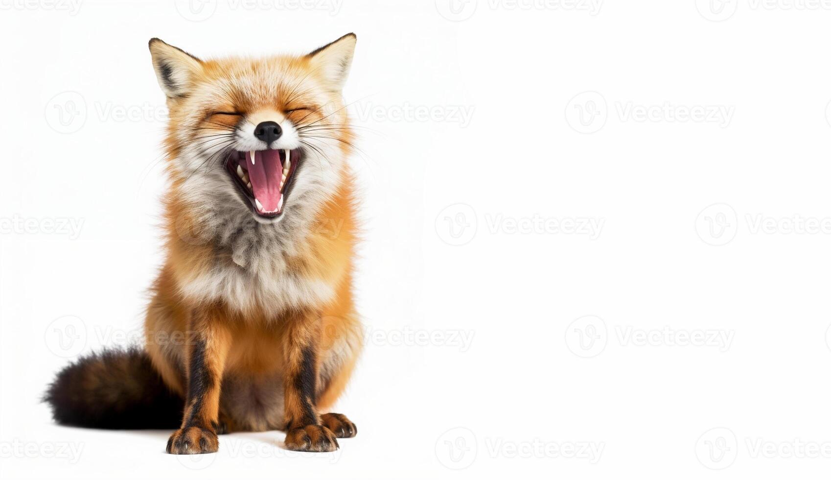 Yawning red fox isolated on white background. Vulpes. Funny arctic fox on white with space for text. photo