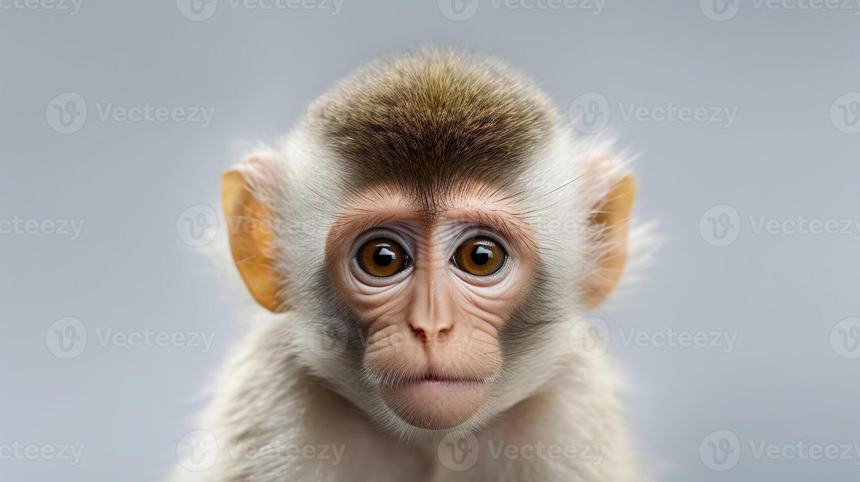 Portrait of Rhesus macaque Macaca mulatta. Monkey isolated on a gray background. photo