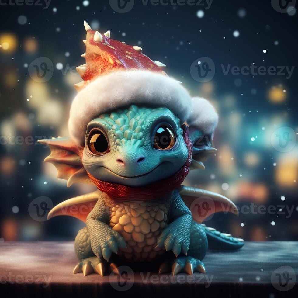 Dragon Santa. Super cute dragon baby. AI generated image photo