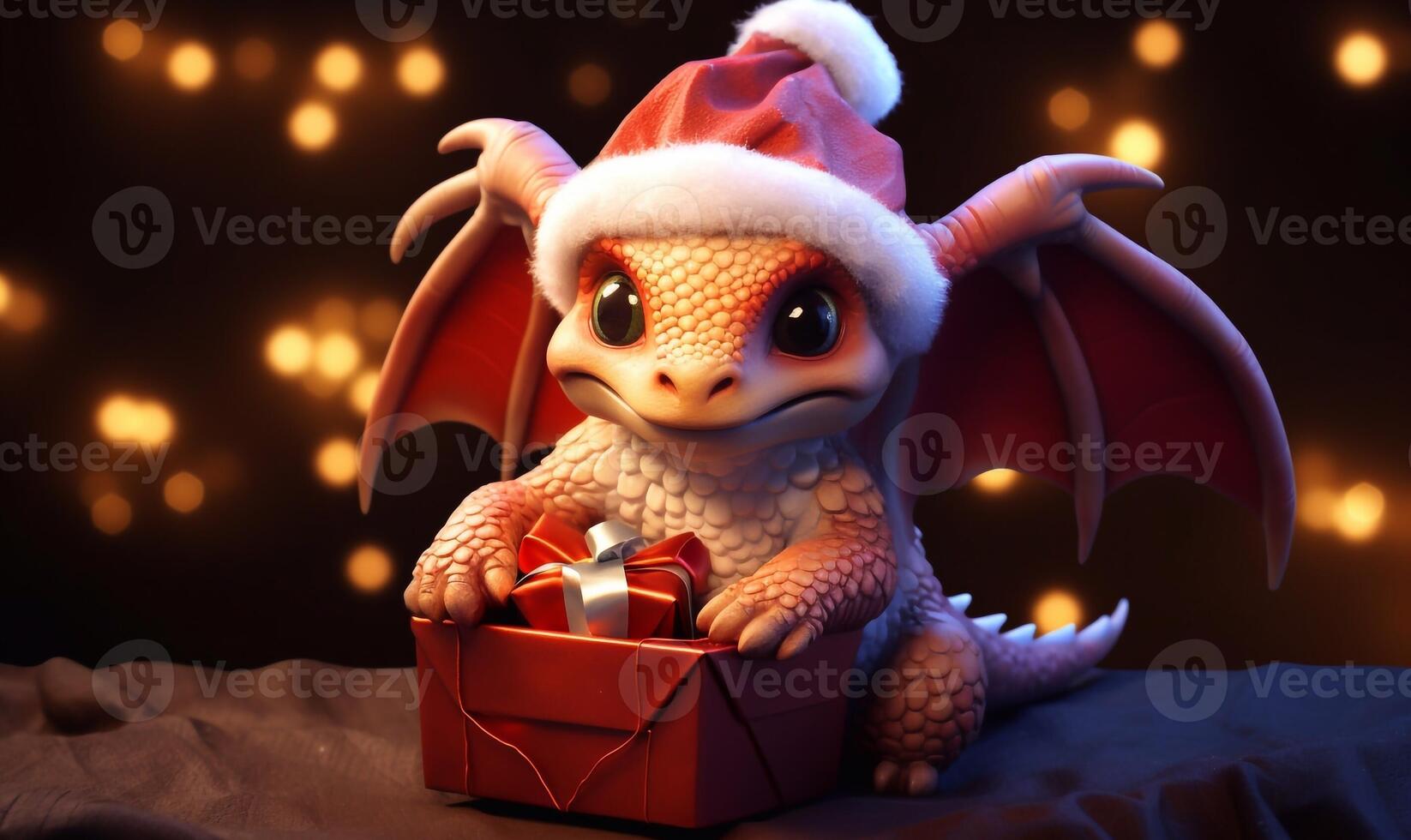 Dragon Santa. Super cute dragon baby. image photo