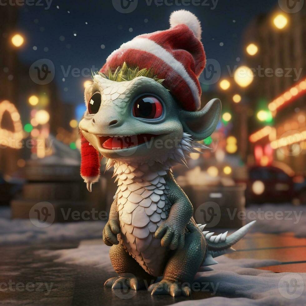 Dragon Santa. Super cute dragon baby. AI generated image photo