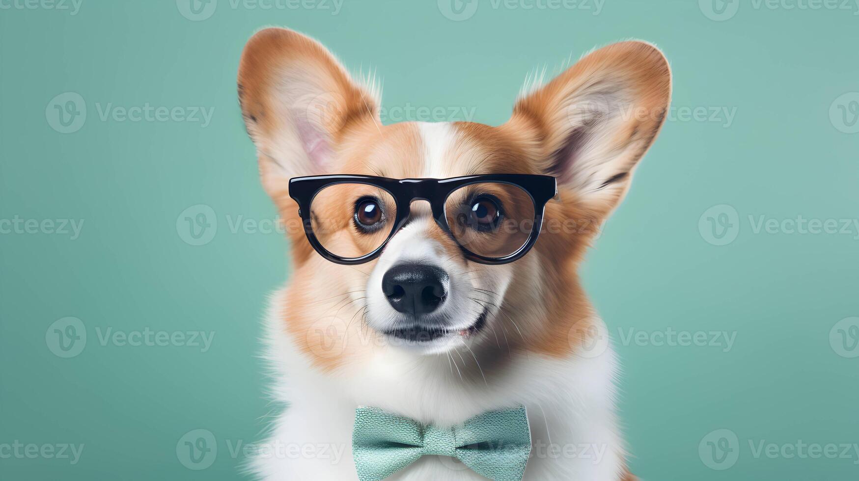 Cute corgi professor wearing glasses. image. photo