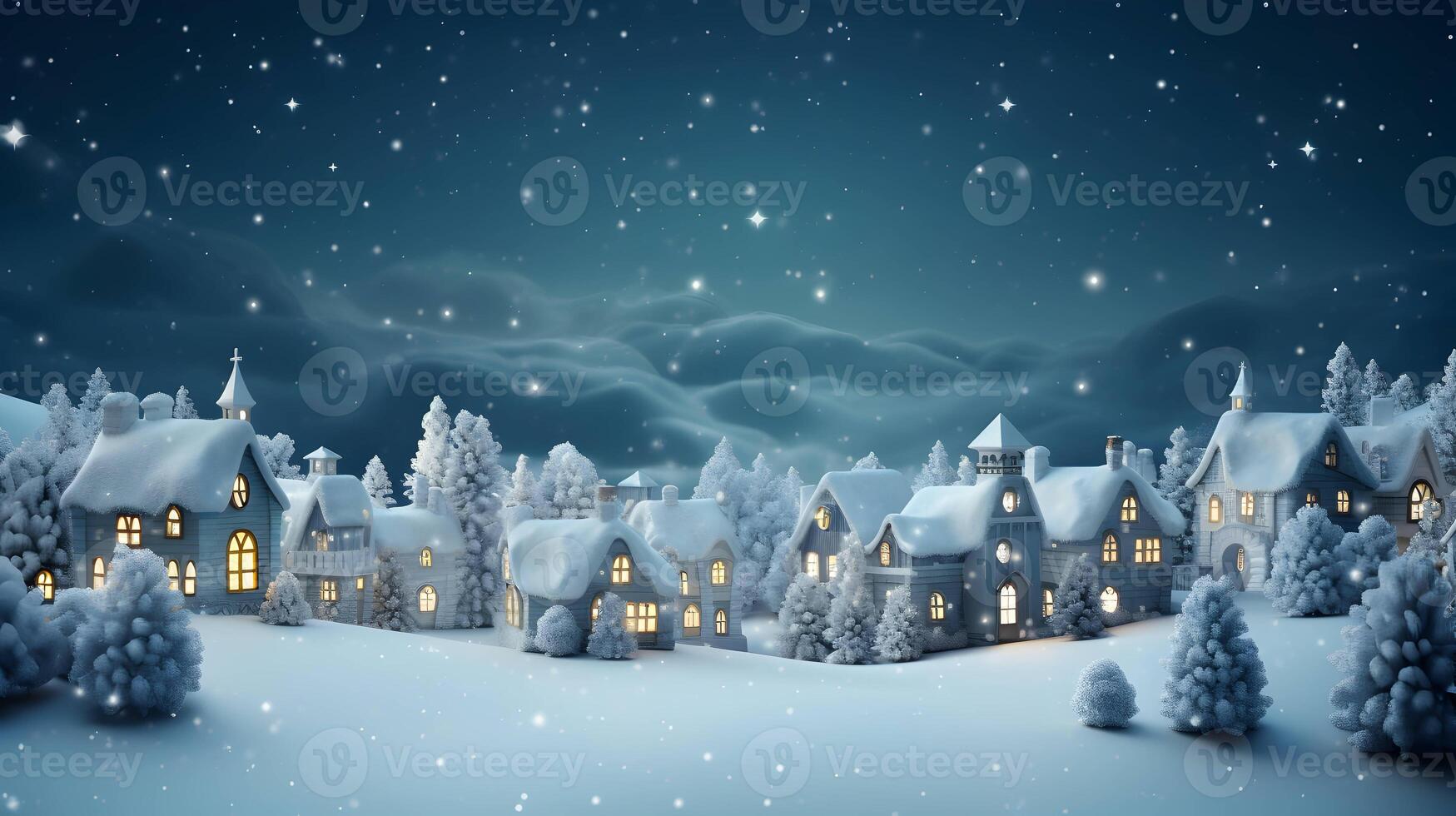 Christmas winter fairy village landscape. AI generated image. photo