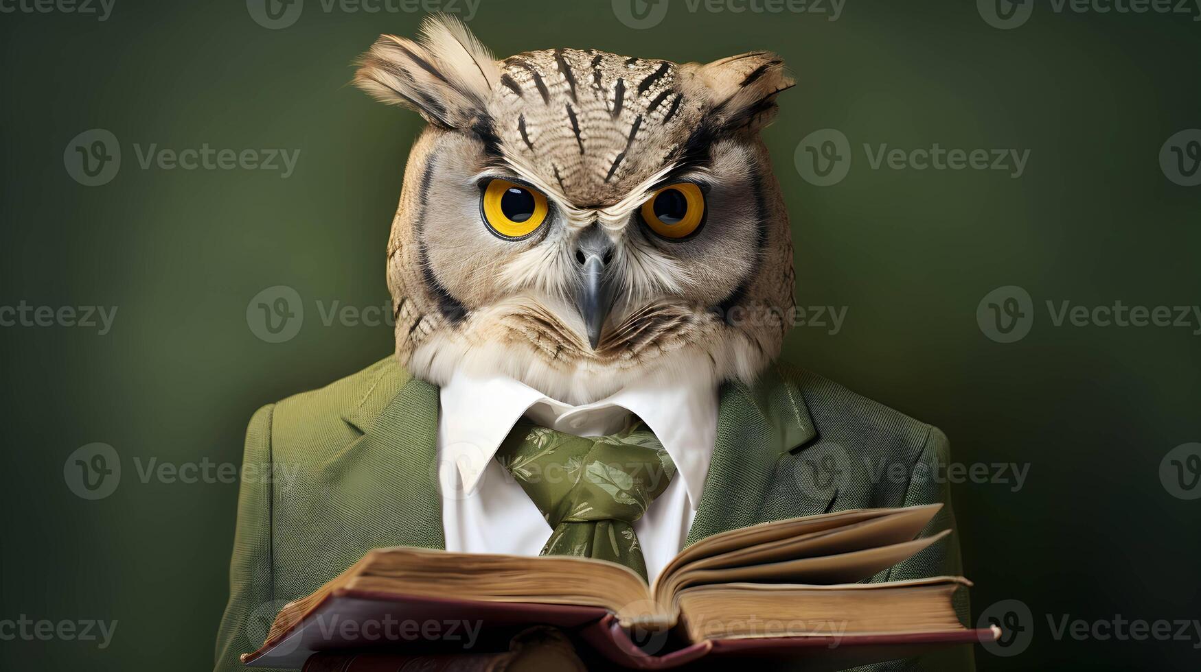 Owl professor with books. AI generated image. photo