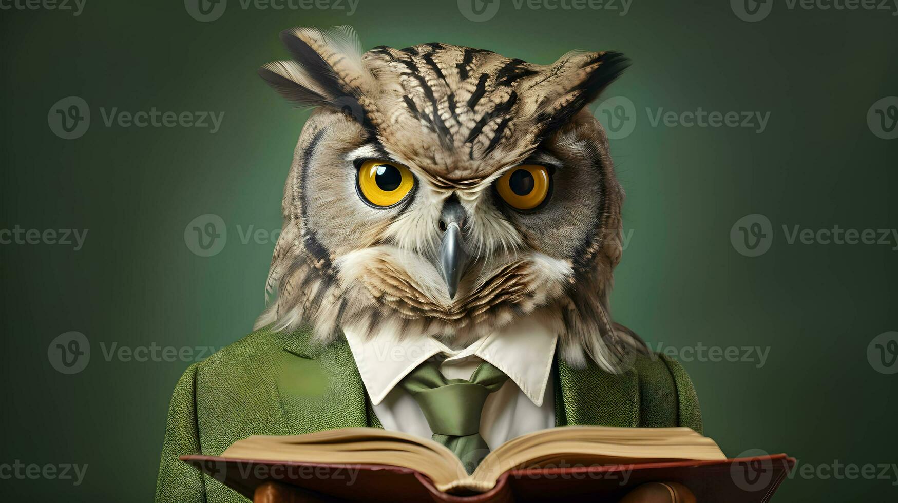 Owl professor with books. AI generated image. photo