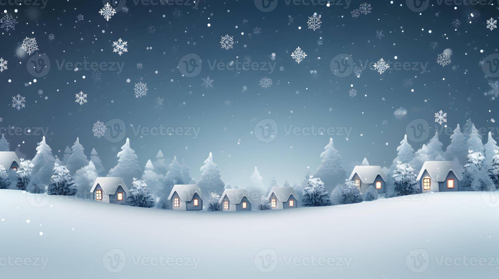 Christmas winter fairy village landscape. AI generated image. photo