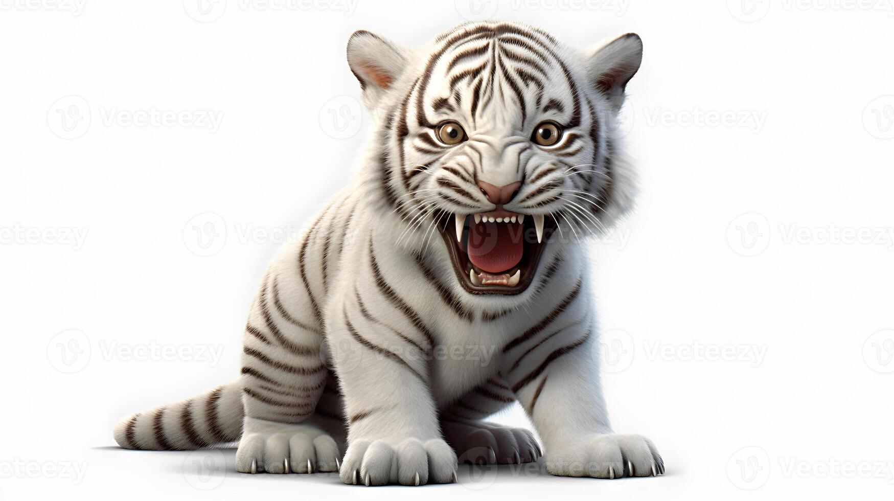 Baby white tiger or bleached tiger isolated on white background. photo