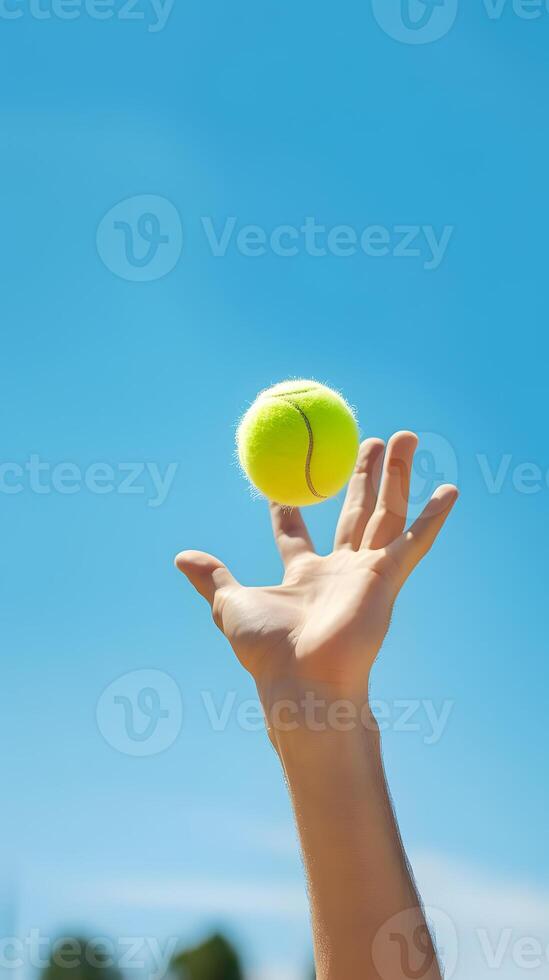 Hand of a man throwing tennis ball. AI generated photo