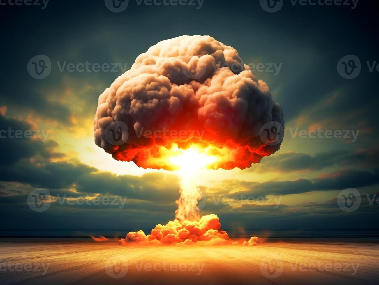 Nuclear bomb explosion during world war. AI generated photo