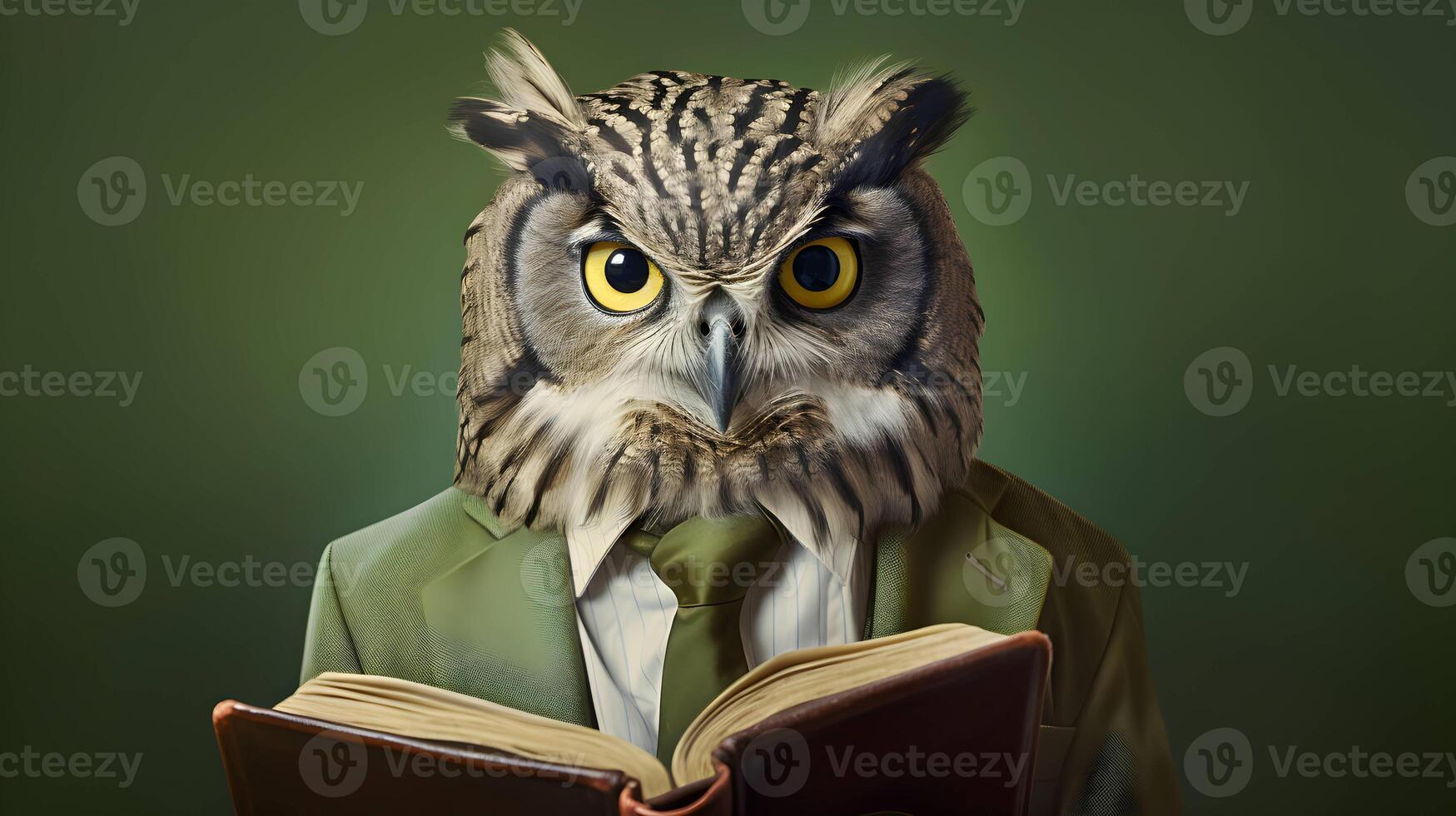 Owl professor with books. AI generated image. photo