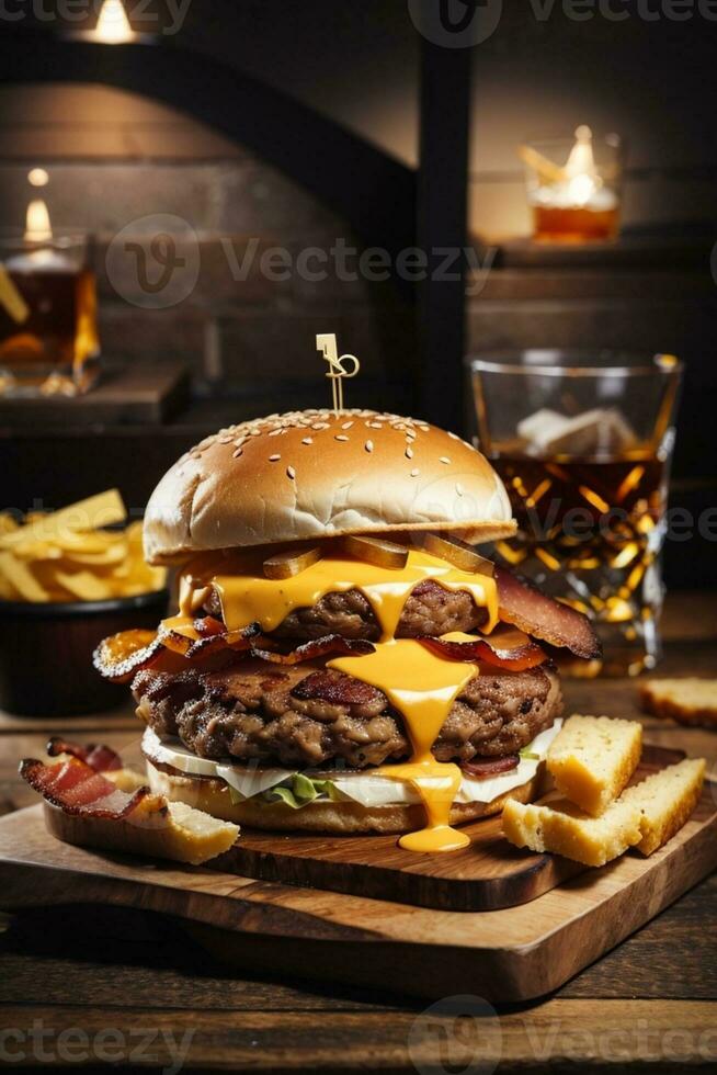 Hamburger triple meat and cheese photo