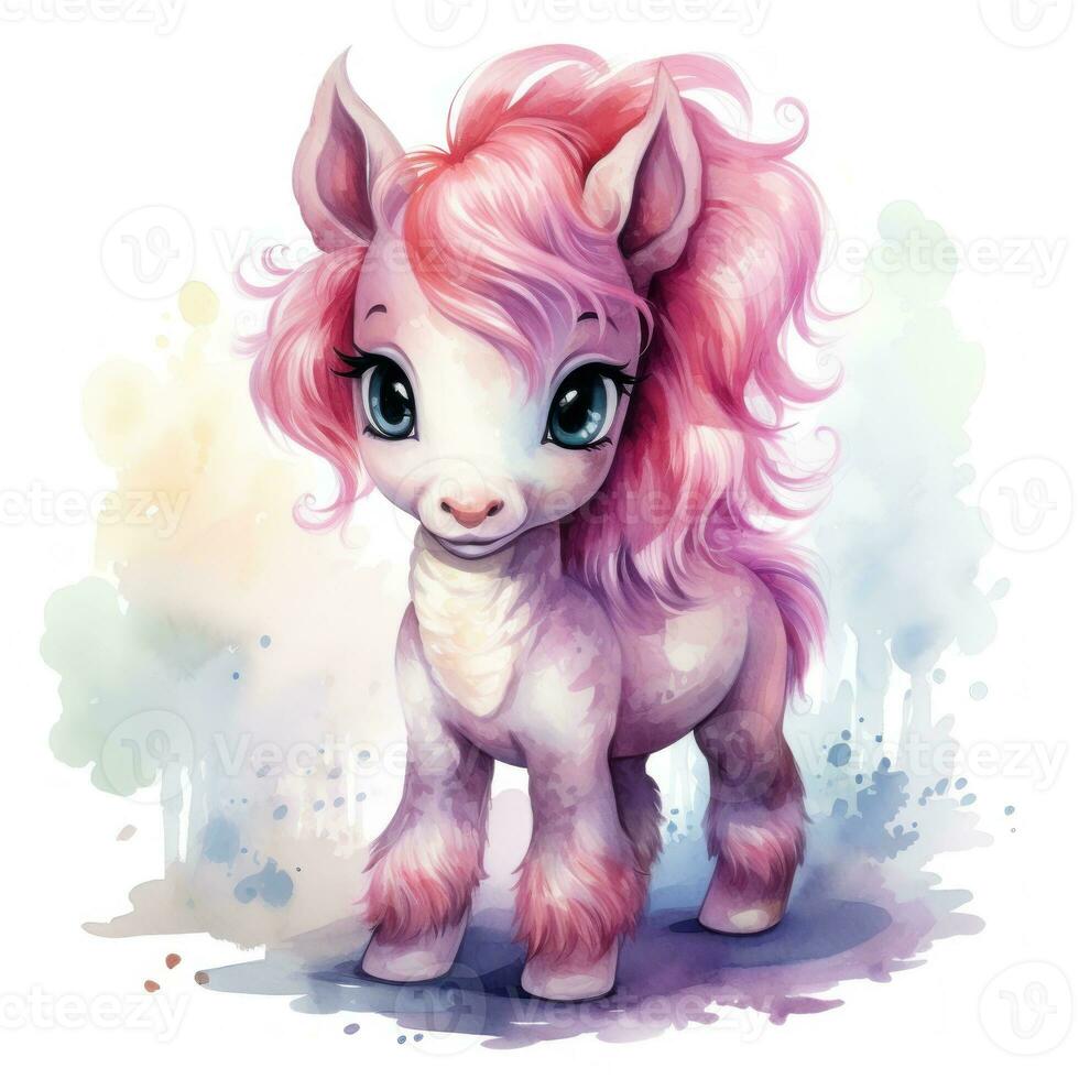 Cute watercolor pony isolated photo