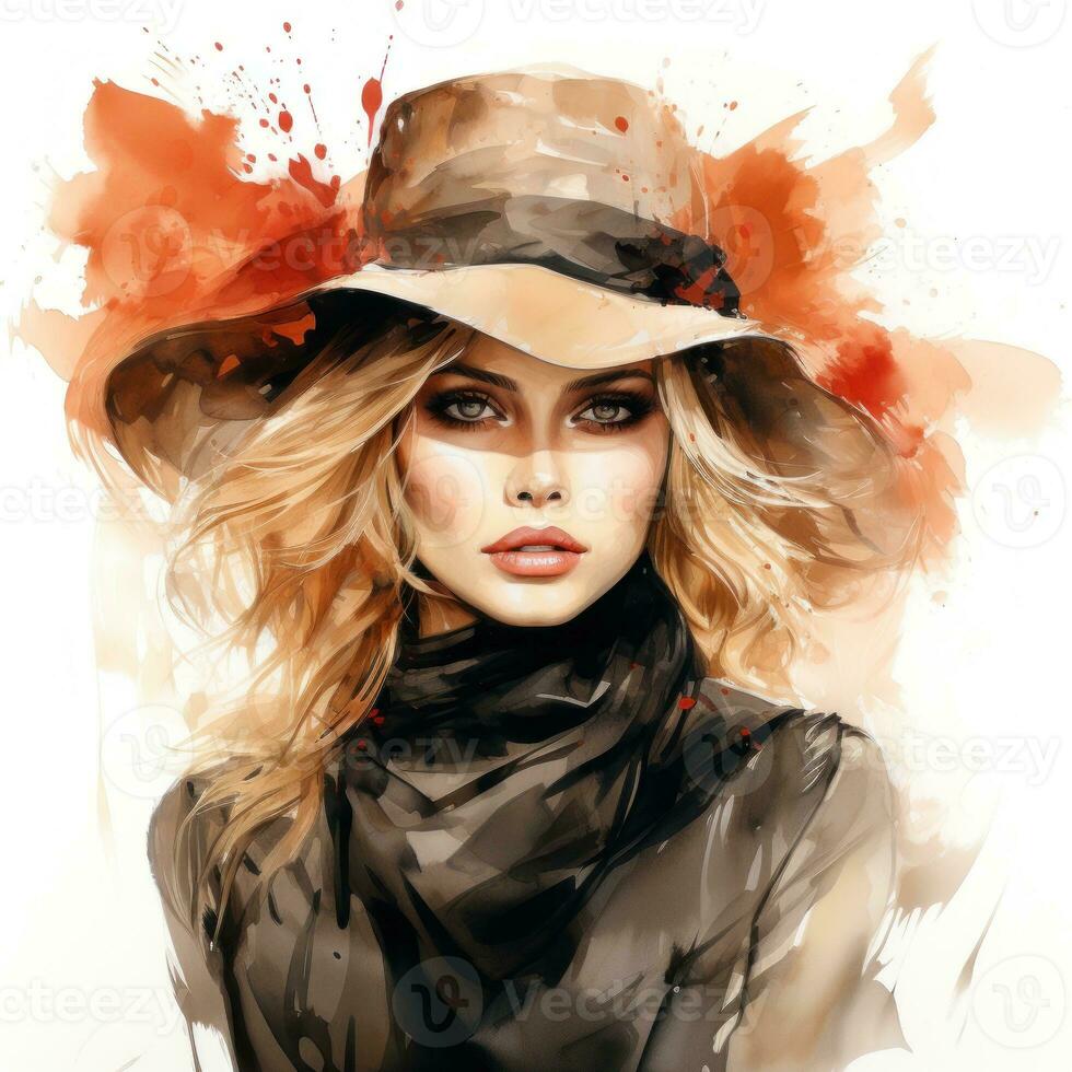 Fashion watercolor girl isolated photo