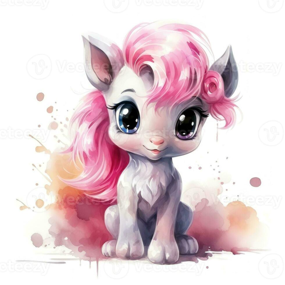 Cute watercolor pony isolated photo