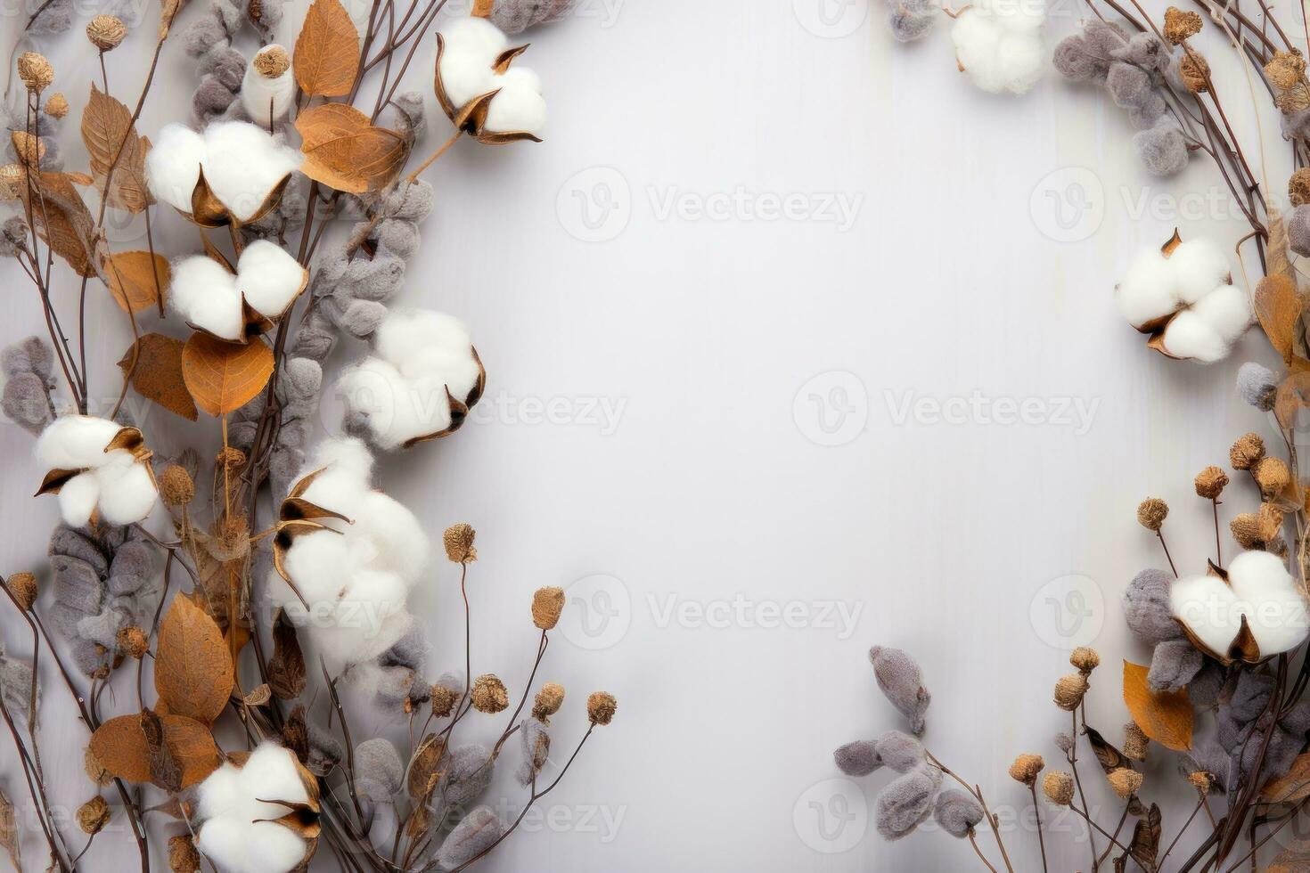 Autumn composition. Frame made of eucalyptus branches, flowers photo