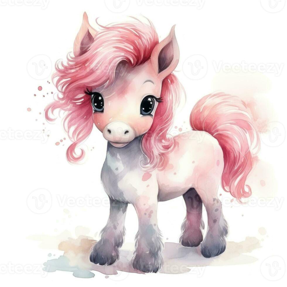 Cute watercolor pony isolated photo