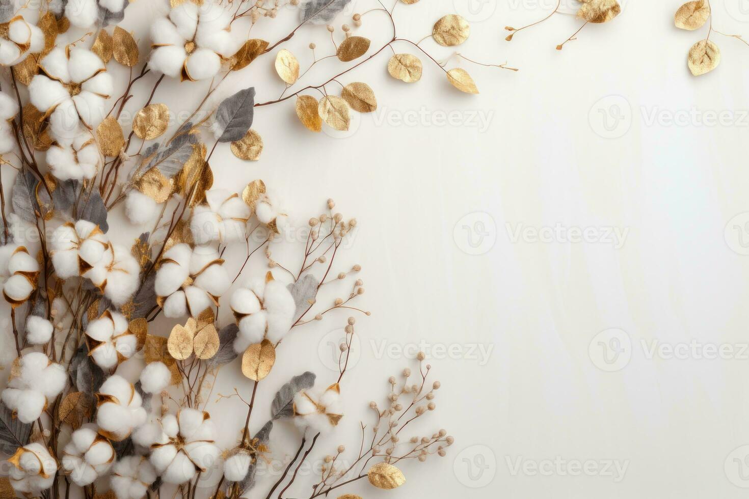 Autumn composition. Frame made of eucalyptus branches, flowers photo