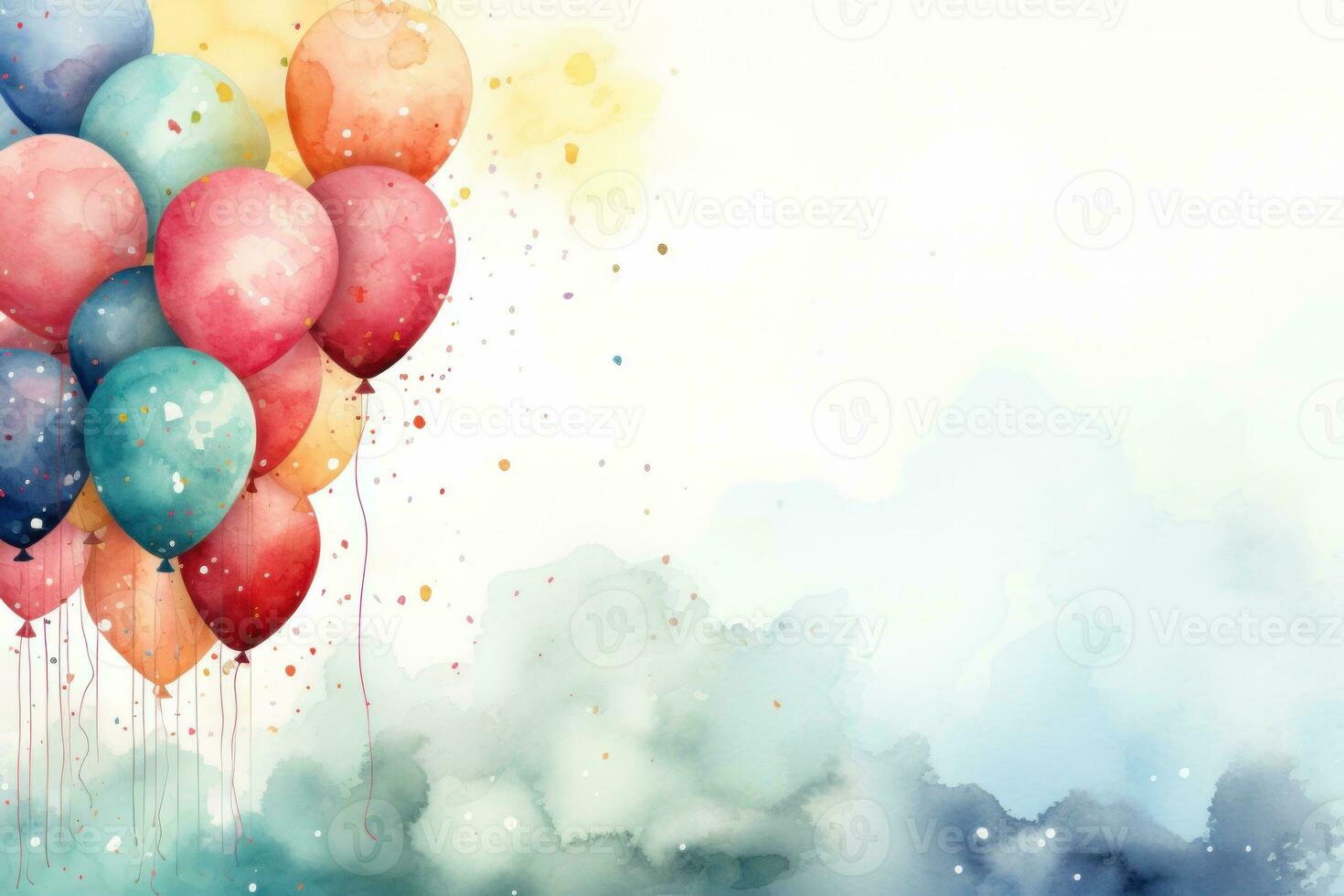 Watercolor birthday background with balloons photo