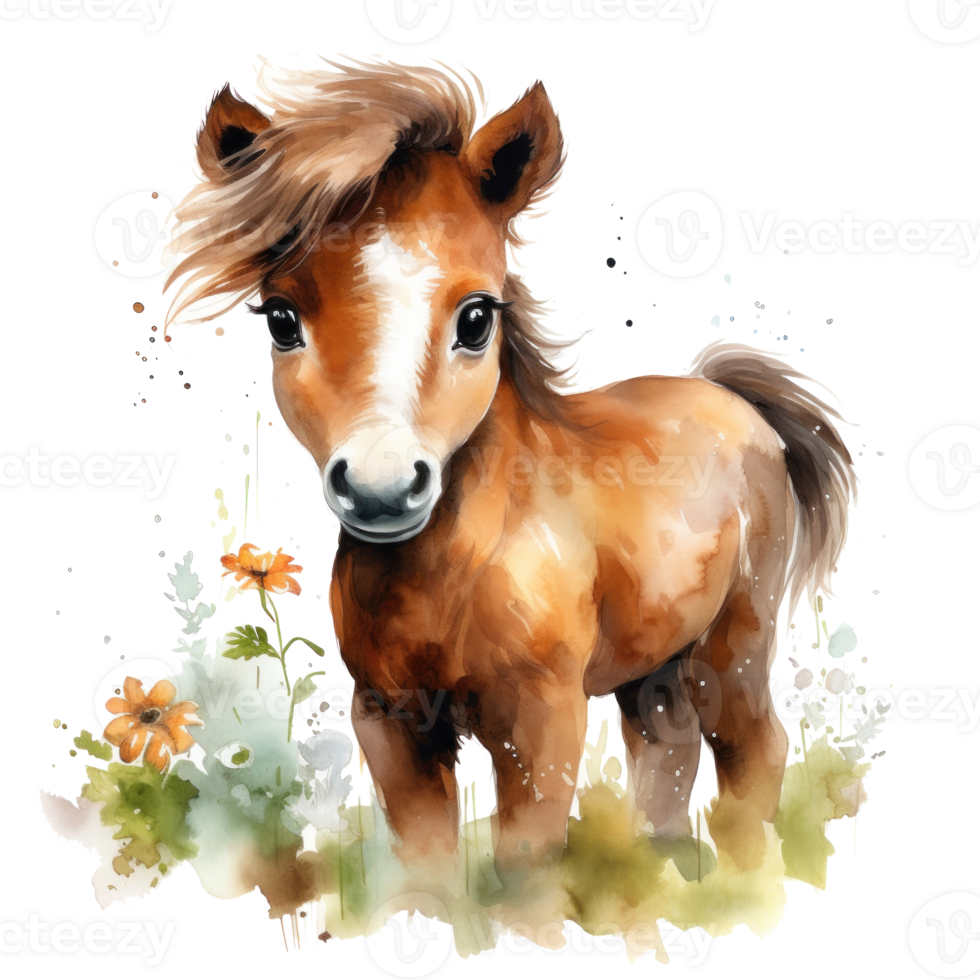 Cute watercolor pony isolated png