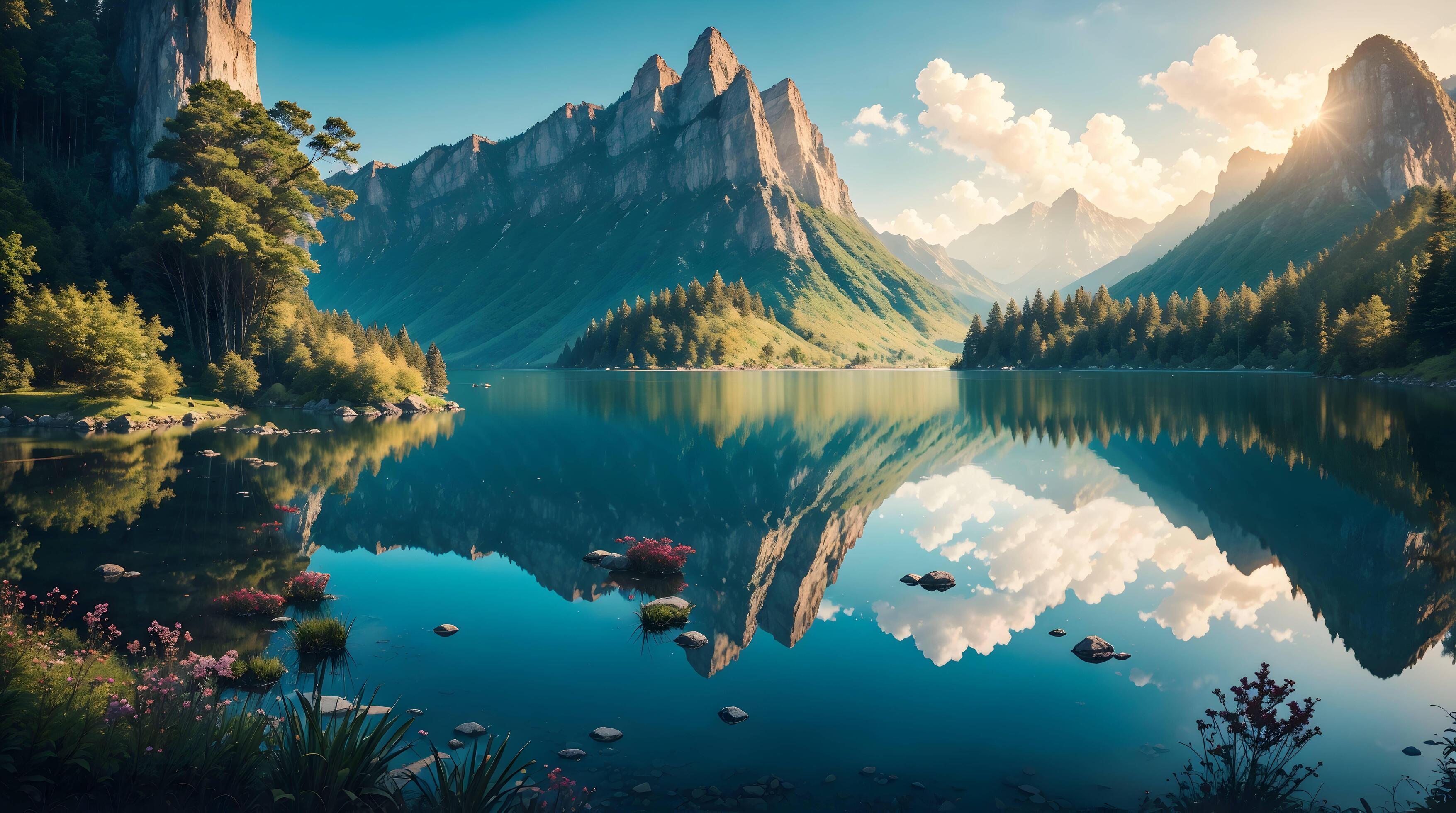 Serenity in Nature: 4K Scenery Illustration Wallpaper - Free