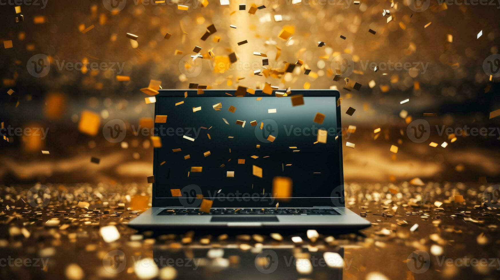 Cyber monday confetti computer technology futuristic gold background with empty space for text photo