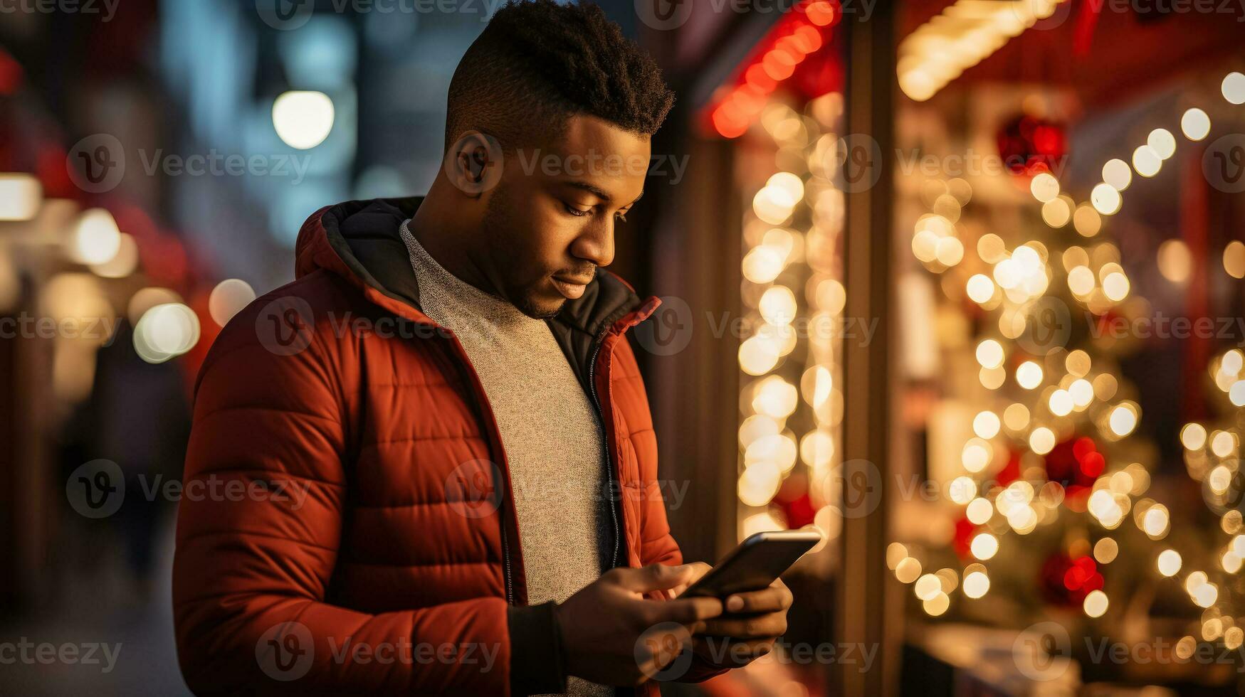 Man using a mobile app to snag a cyber monday deal photo