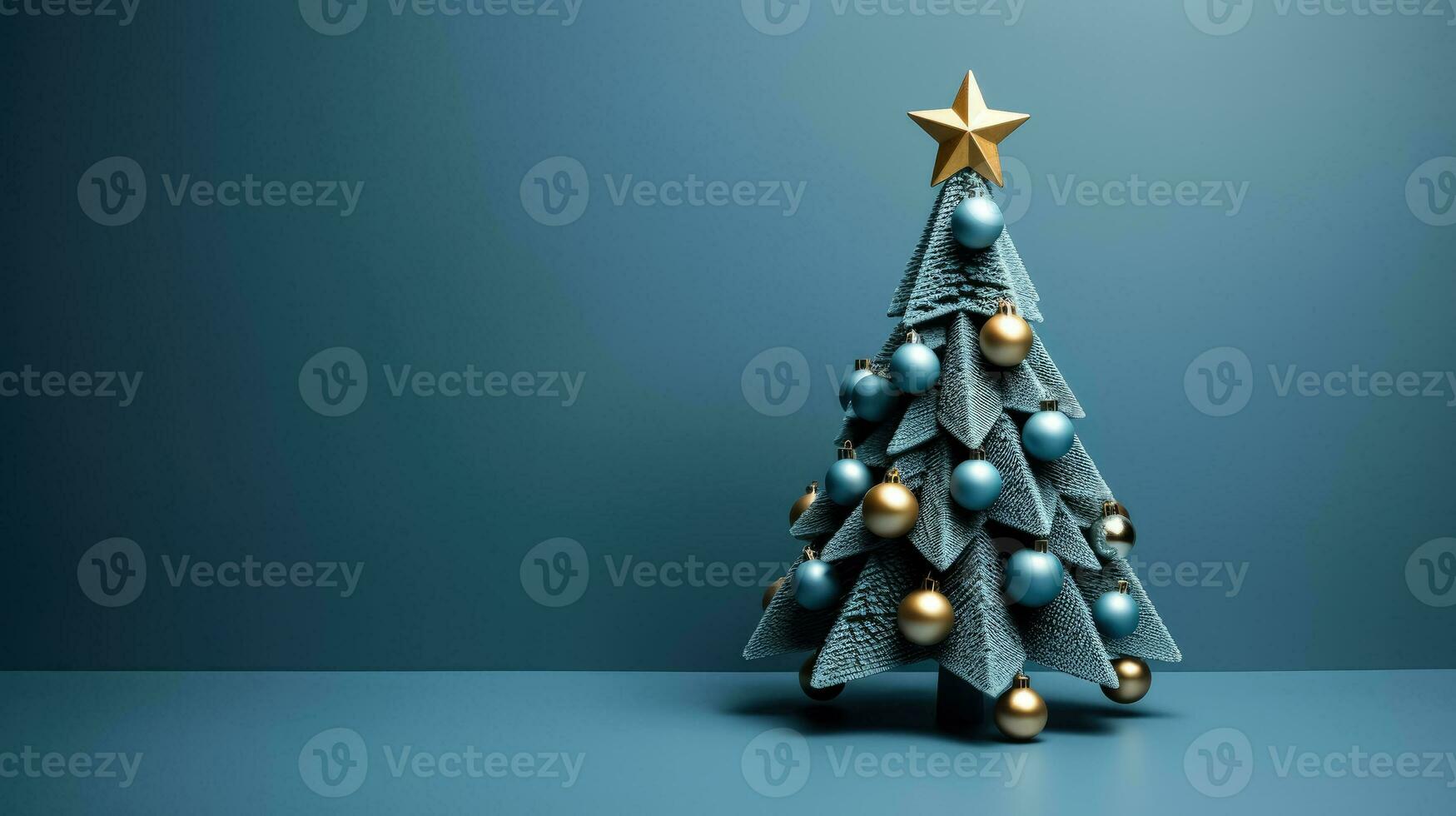 Creative art style christmas tree on a blue background minimalism photo