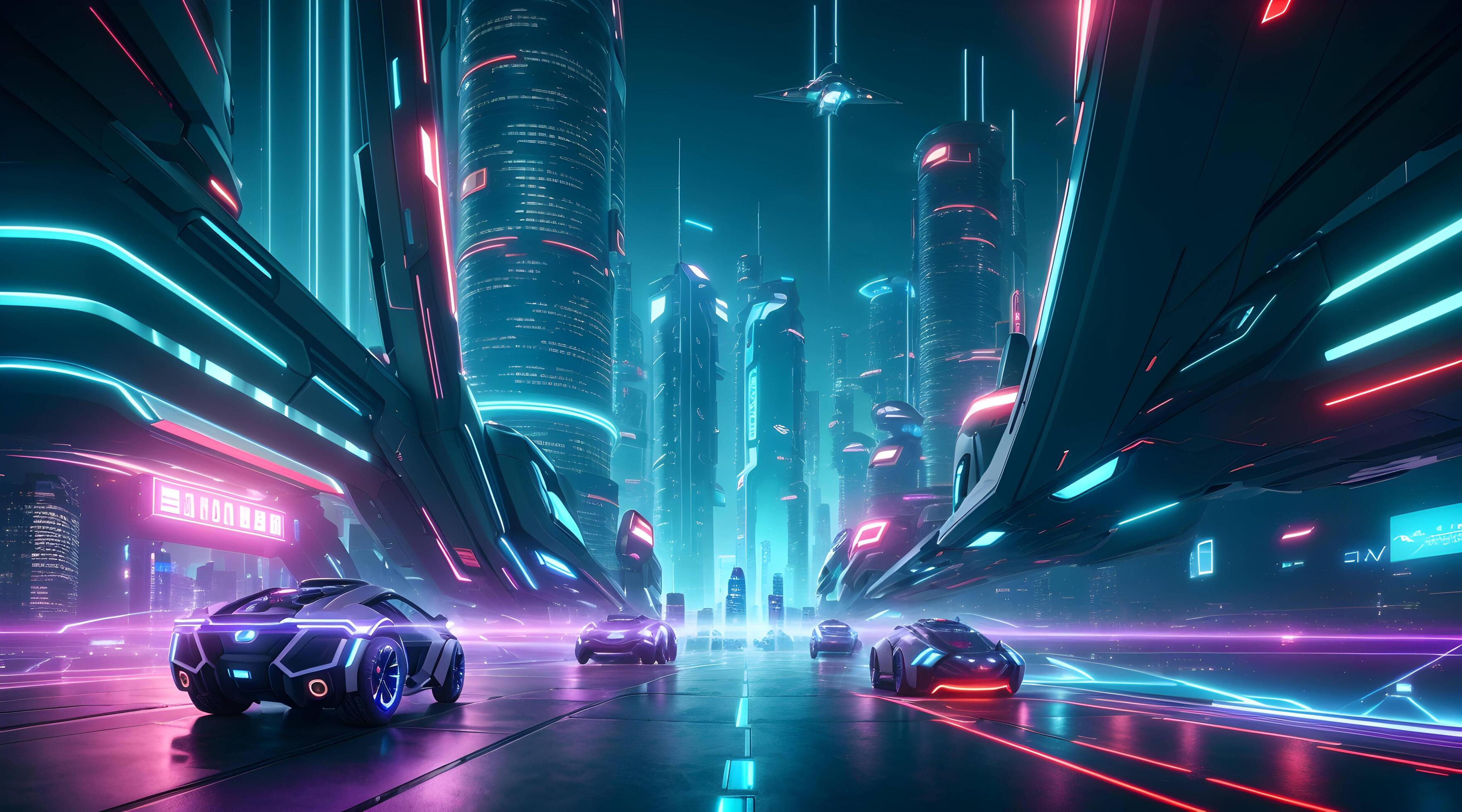 Neon city Wallpaper 4K, Futuristic city, Cyber city