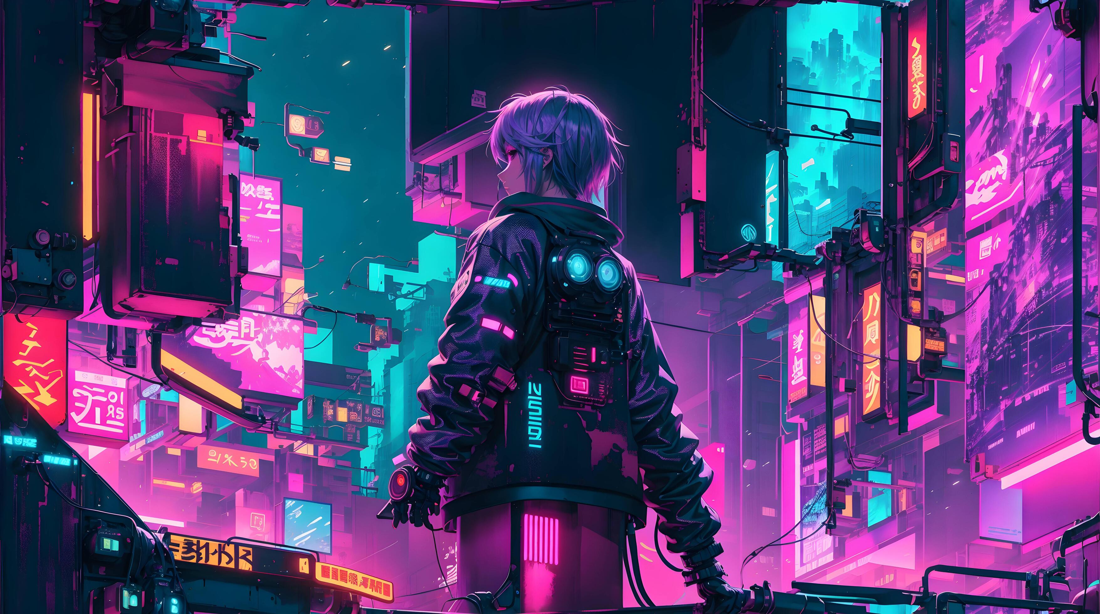 The neon-lit streets of a cyberpunk anime night city with this captivating 4K  wallpaper generated ai 26481531 Stock Photo at Vecteezy