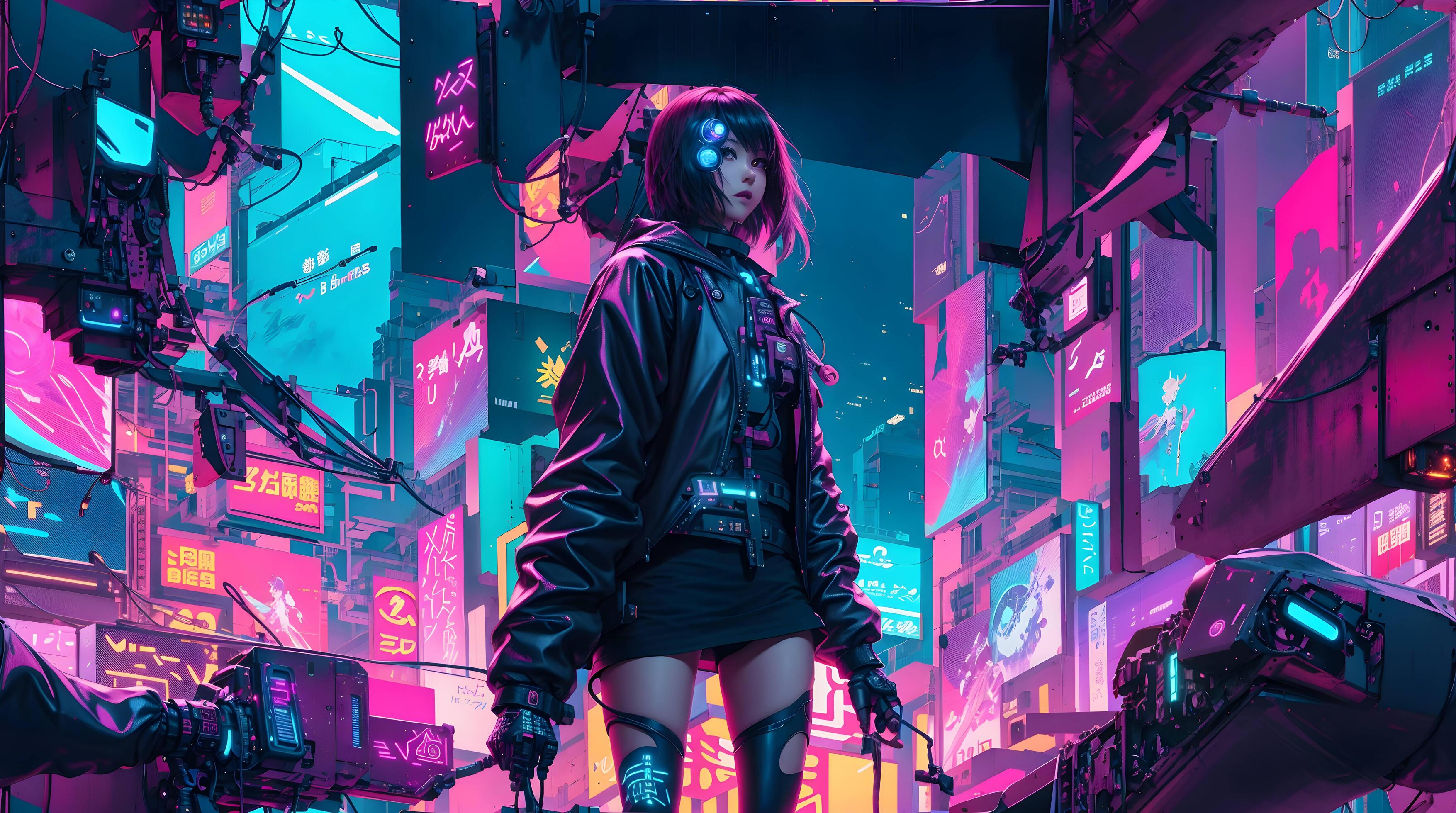 The neon-lit streets of a cyberpunk anime night city with this captivating  4K wallpaper generated ai 26481531 Stock Photo at Vecteezy