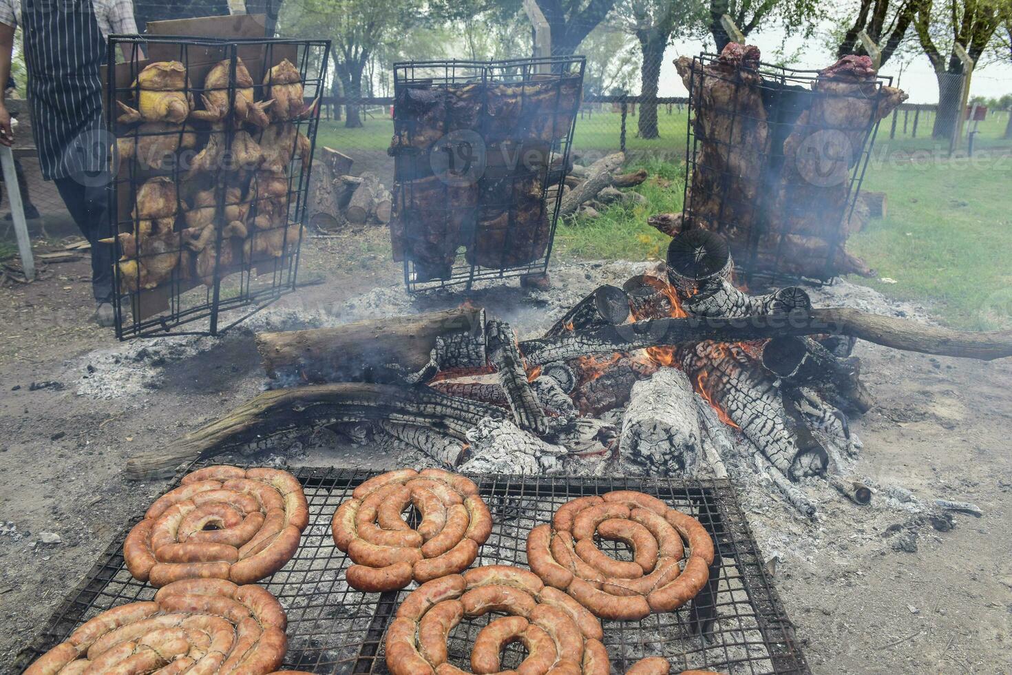 Barbecue, sausage and cow ribs, traditional argentine cuisine photo