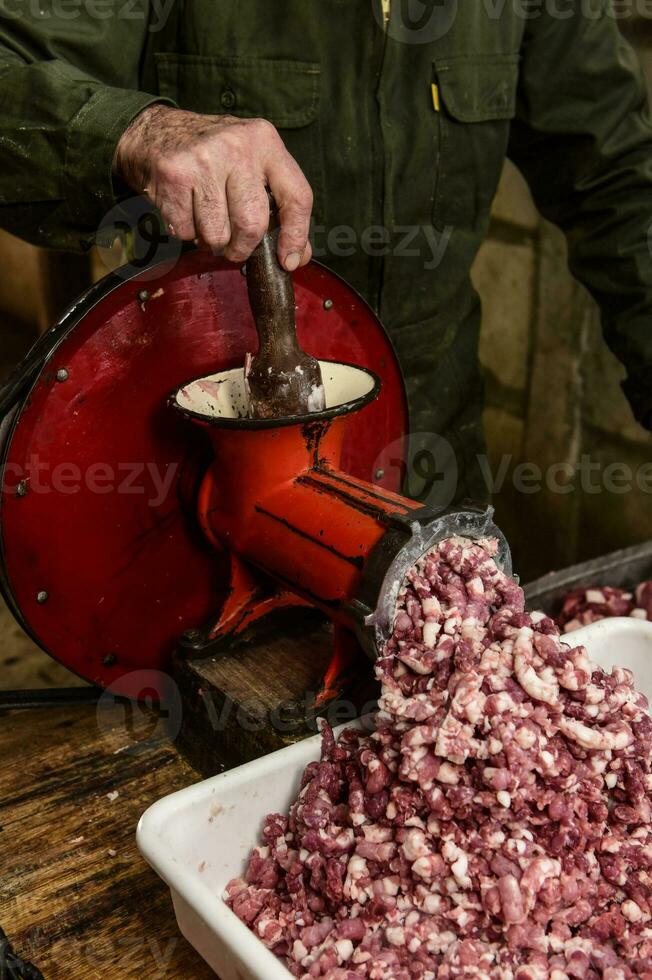 Minced meat, sausage traditional preparation, Pampas, Argentina photo